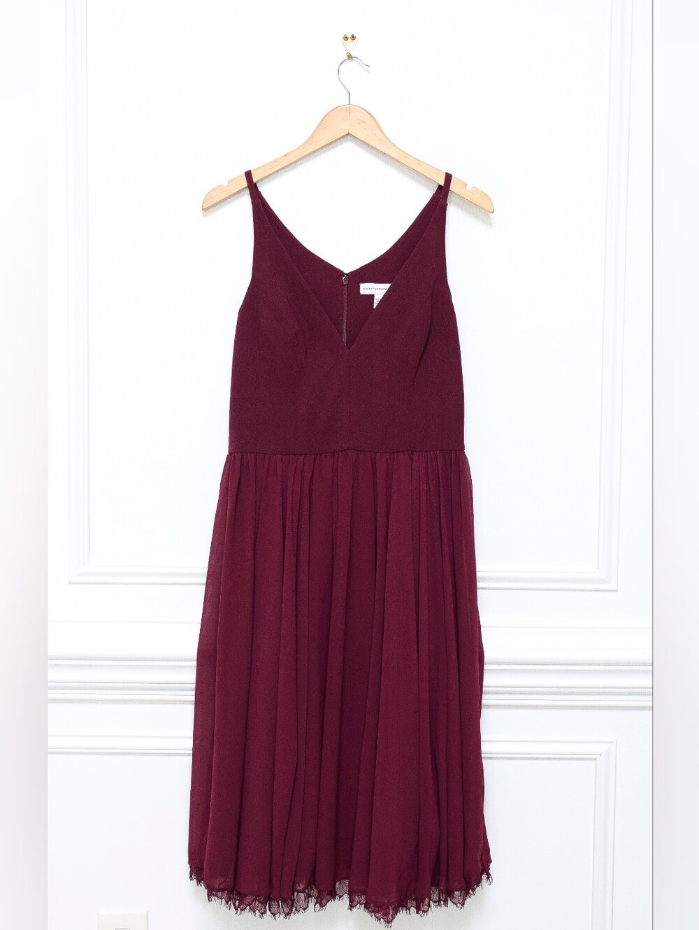 Dress The Population Alicia Dress Burgundy Chiffon Fit & Flare Lace Trim Size L - Picture 2 of 11